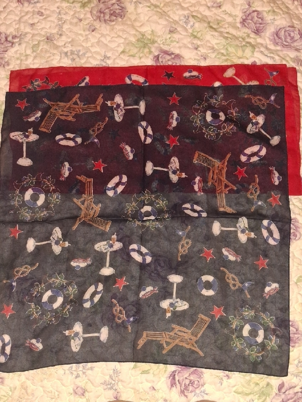 Nautical Print Scarf Duo - Red and Blue - Picture 2 of 9